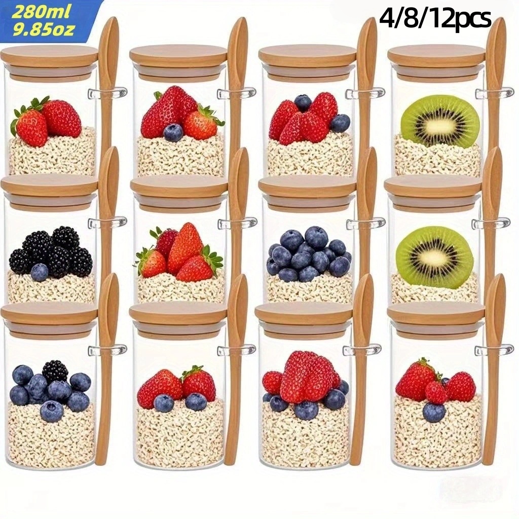 Meal Prep Oatmeal Jars - Conjunto de 4/8/12 Copos de Aveia