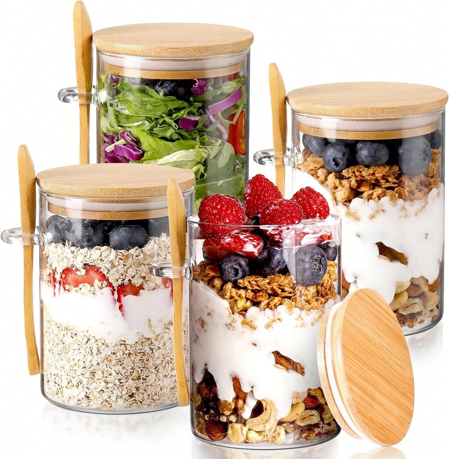 Meal Prep Yogurt Cups - Conjunto de 4 Potes para Overnight