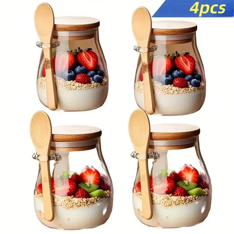 Meal Prep Yogurt Cups - Conjunto de 4 Potes de Vidro