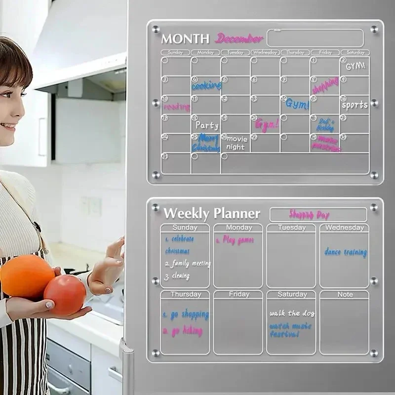 Meal Prep Planner - Adesivo magnético de geladeira, calendário acrílico