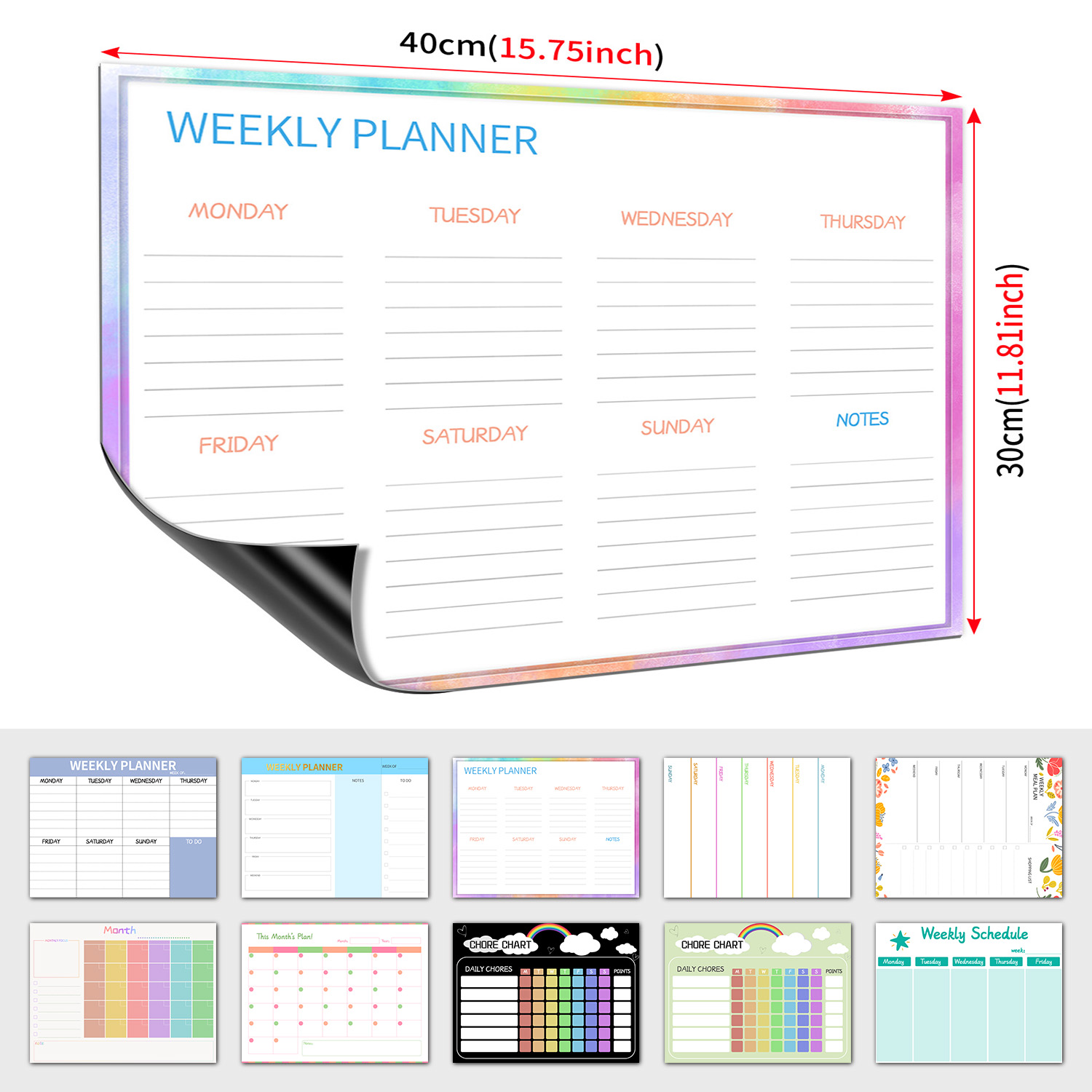 Meal Prep Planner - Planejador semanal magnético para geladeira, quadro